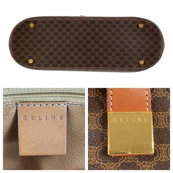 CELINE Vintage Macadam Brown Gold Hardware Leather Tote Bag Handbag Shoulder ... - Picture 6 of 10